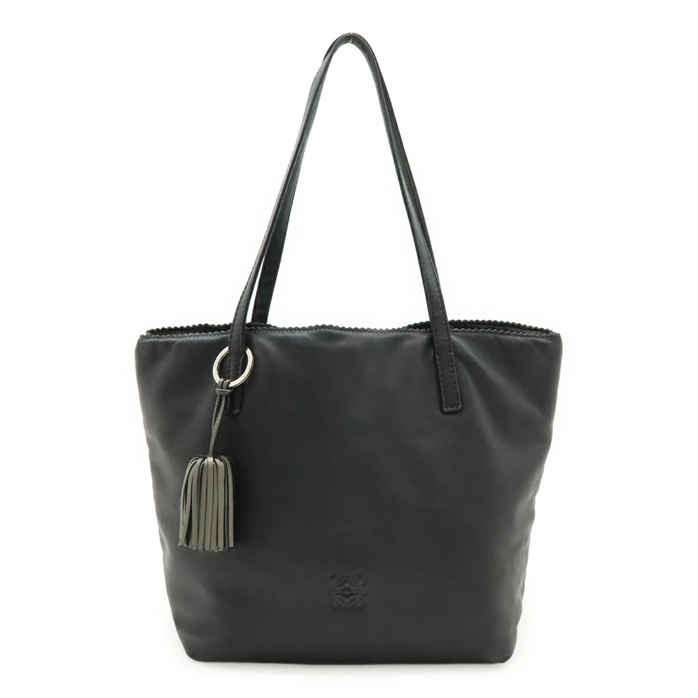 Loewe Anagram Fringe Tassel Handbag Tote Bag Nappa Leather Black